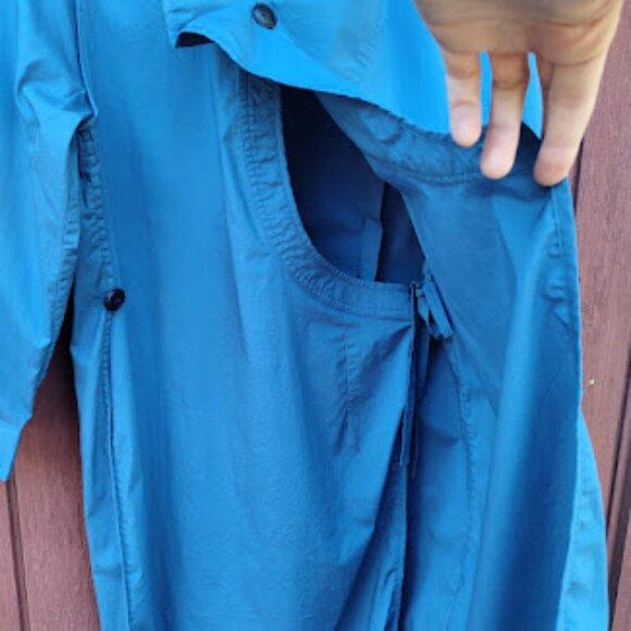 SEA NEW YORK | Blue Asymmetric Ruffle Neck Stretch Cotton Poplin Wrap Midi Dress - Picture 6 of 12